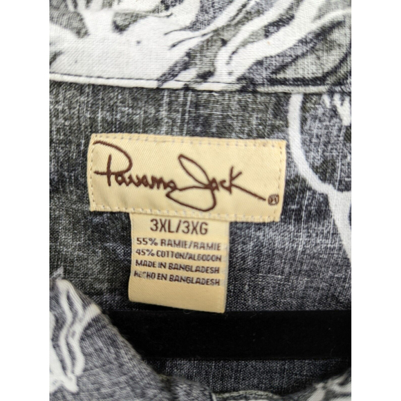 Panama Jack Button Up Hawaiian Shirt Men's 3XL Short Sleeve Gray Floral Leaves - Picture 4 of 4